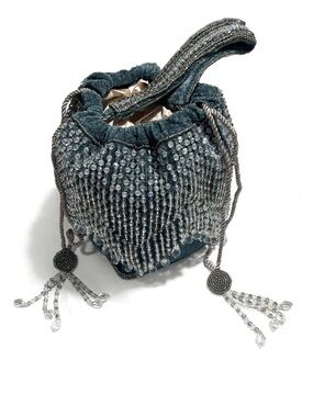 Teal Velvet Potli Bag Crystal Tassel | Wedding Eid Mehndi Party Clutch - New"